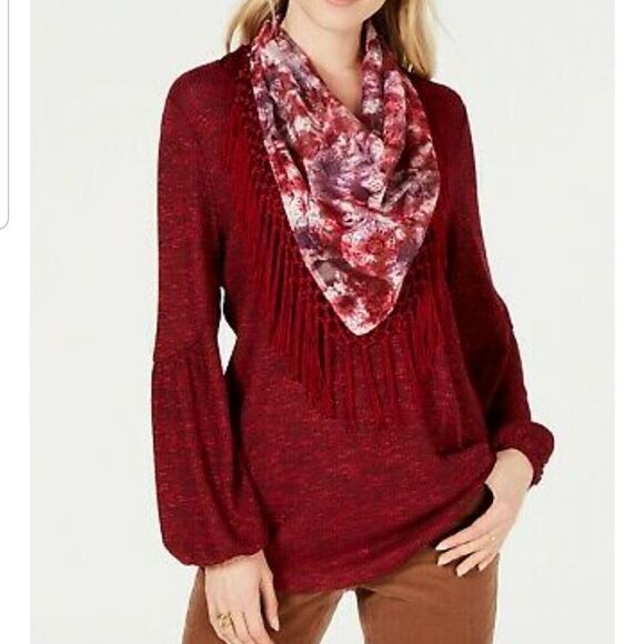 Style & Co. Tops - Style & Co. Women's Red Long Sleeve Marled Scarf Top